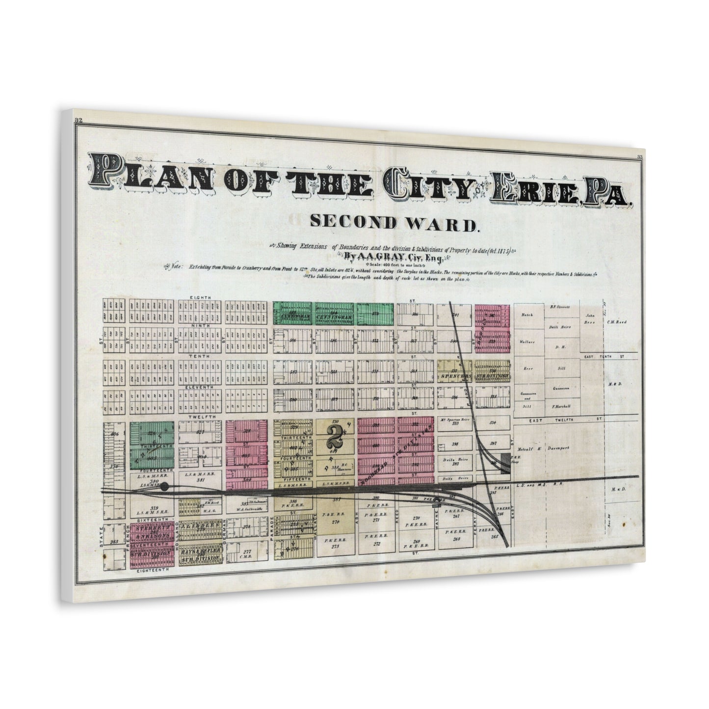 City of Erie 2nd Ward Canvas Map