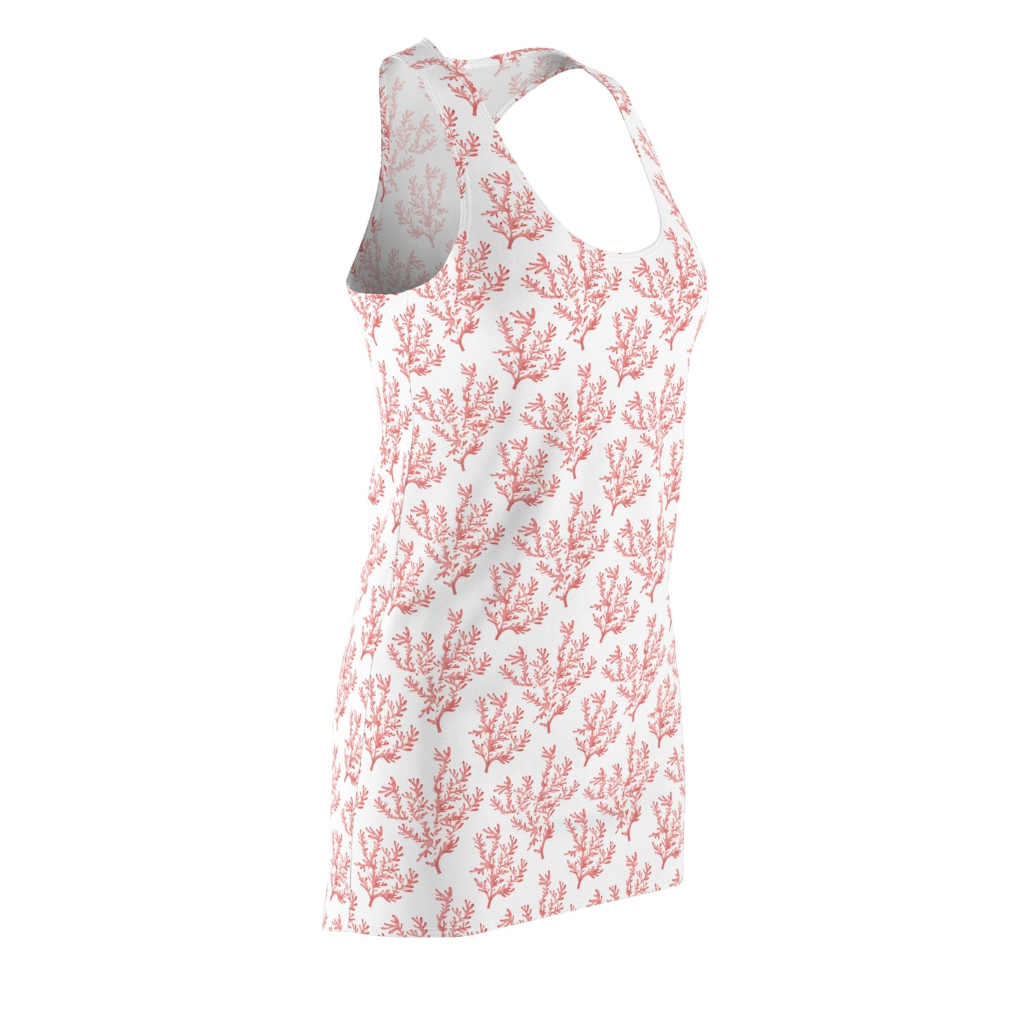 Women's Cut & Sew White Coral Racerback Dress