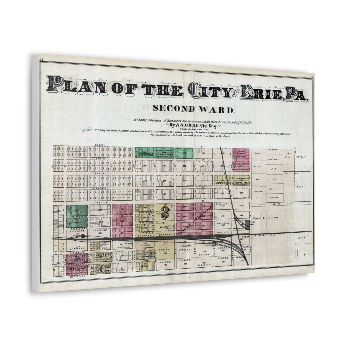 City of Erie 2nd Ward Canvas Map