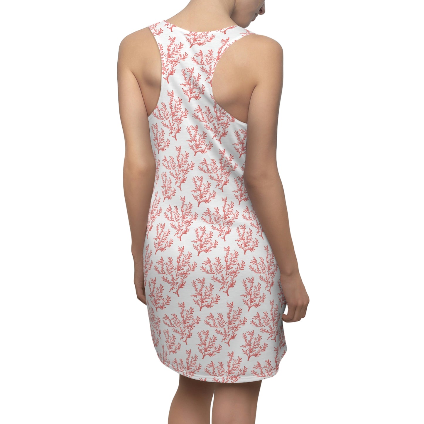 Women's Cut & Sew White Coral Racerback Dress