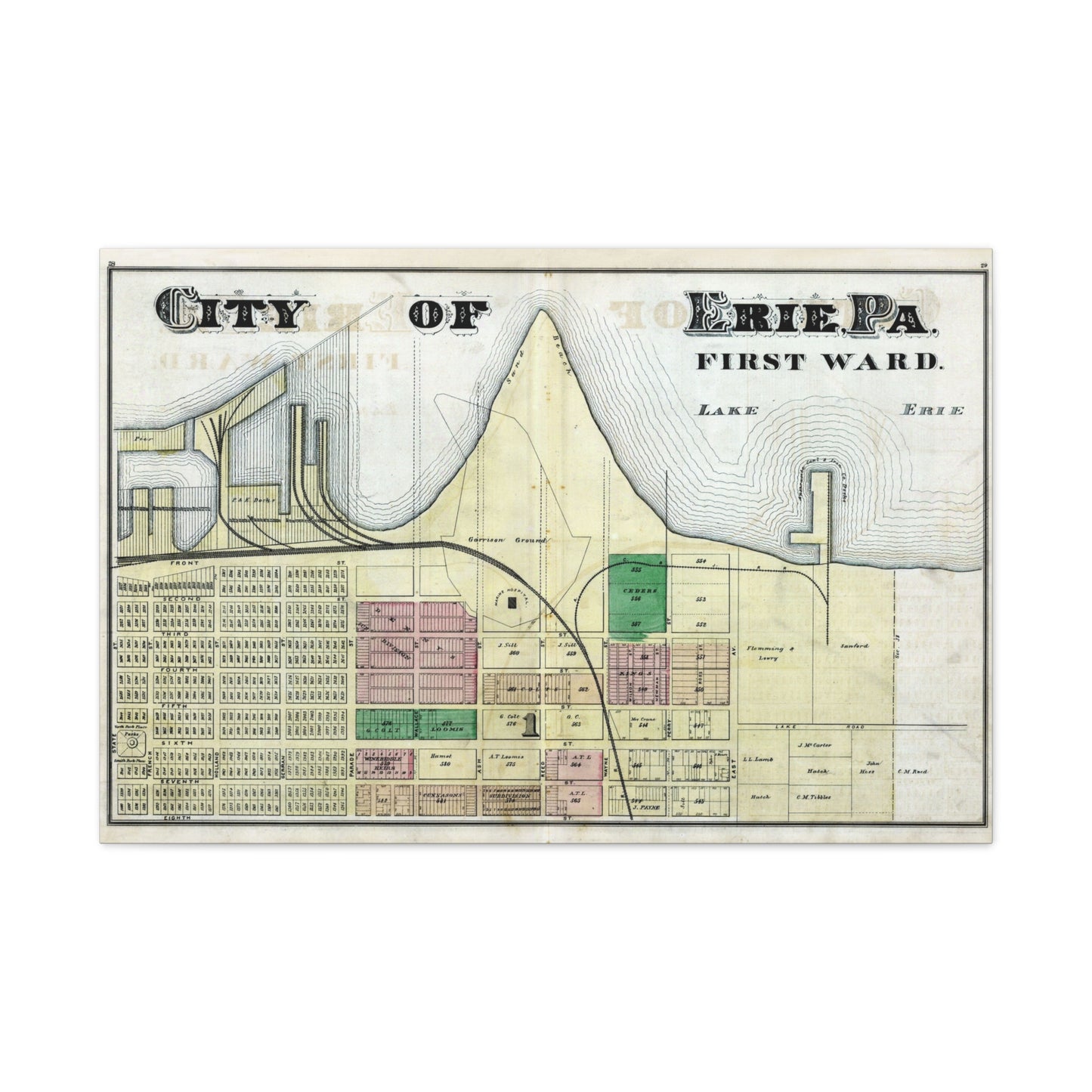 City of Erie 1st Ward Canvas Map