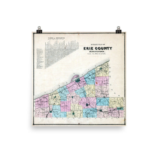 1965 Outline Plan of Erie County, PA - Unframed Print